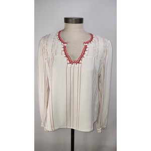 A LOVES A Women's white and red striped v-neck blouse size medium